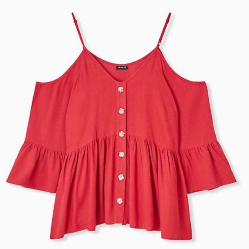 🦄 Torrid Red Cold Shoulder Peplum Top